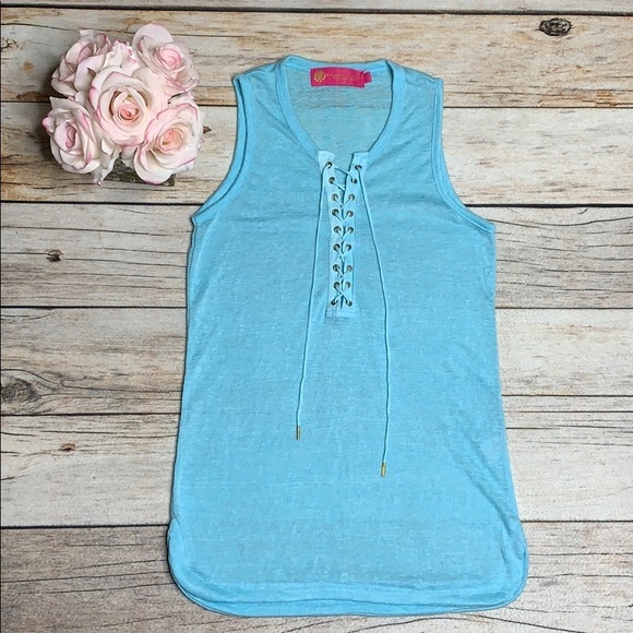 MACBETH COLLECTION lace up, semi sheer tank - Picture 1 of 3